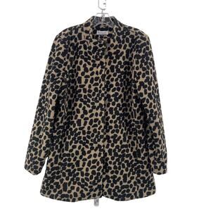 Style List by Micaela Tan Black Cheetah Print Soft Velour Womens Overcoat Size M
